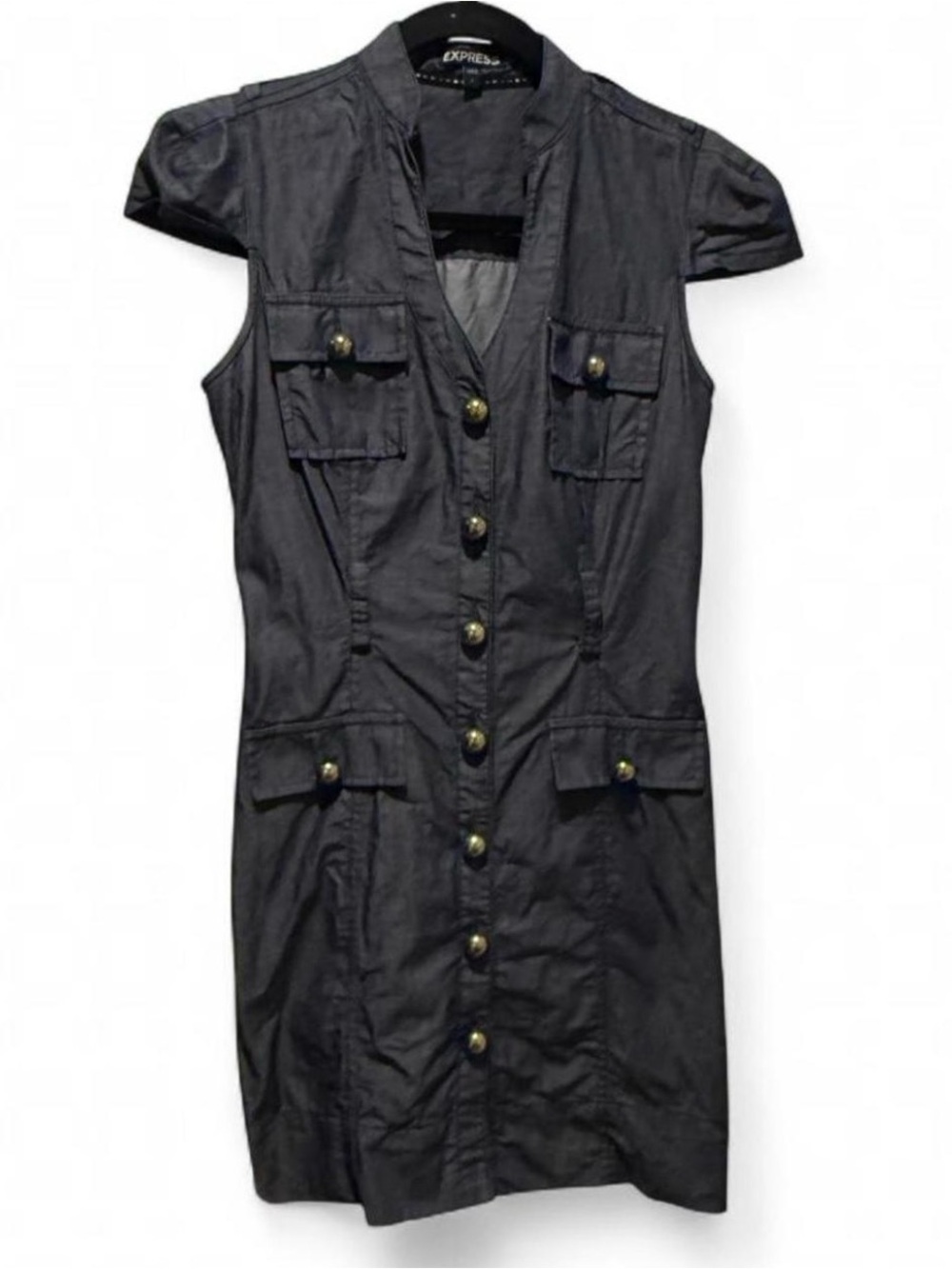 Express Grey Cap-Sleeve Button-Front Mini Dress